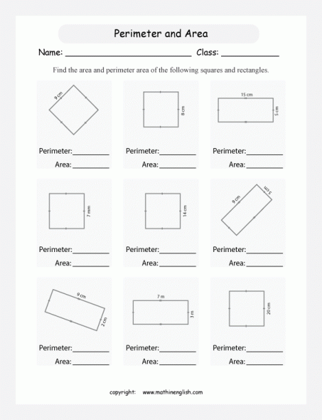 Basic Area And Perimeter Exercises Printable Grade 4 Math Worksheet