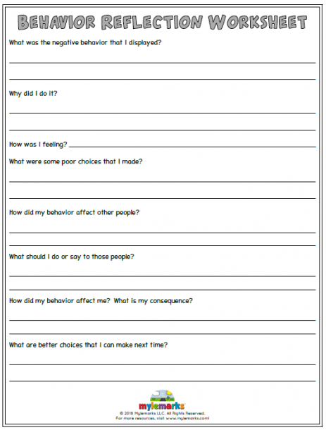 Behavior Reflection Worksheet