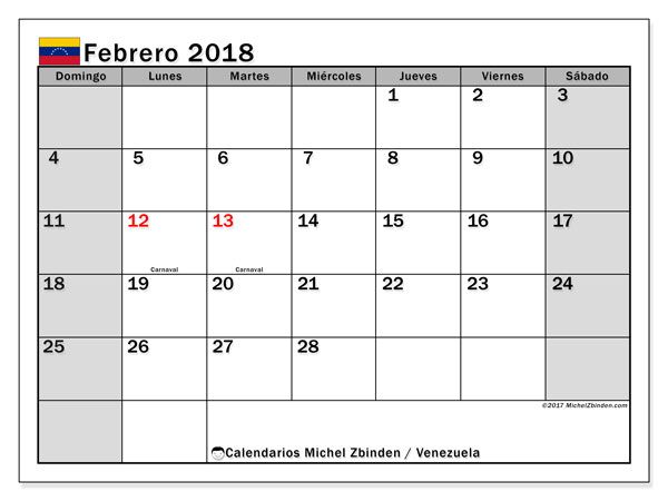 Calendario 2018  Venezuela