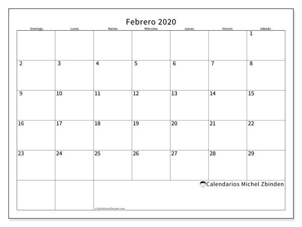 Calendario Febrero 2020  53ds