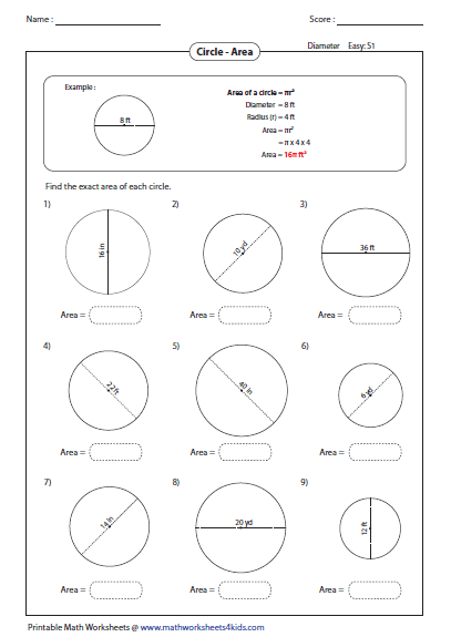 Circumference And Area Of Circle Worksheets