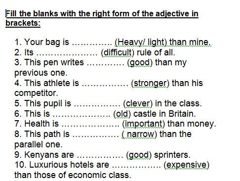 Comparative Or Superlative  Degrees Of Comparison Worksheet