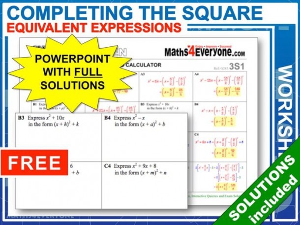 Completing The Square  Worksheets With Answers