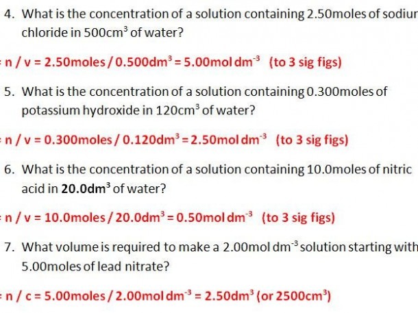 Concentration Chemistry Worksheet