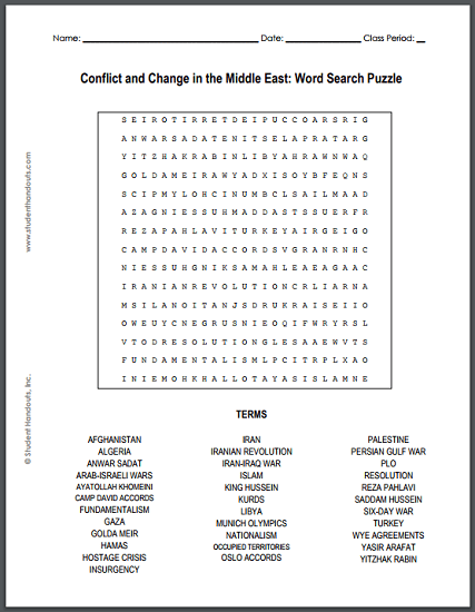 Conflict And Change In The Middle East Word Search Puzzle