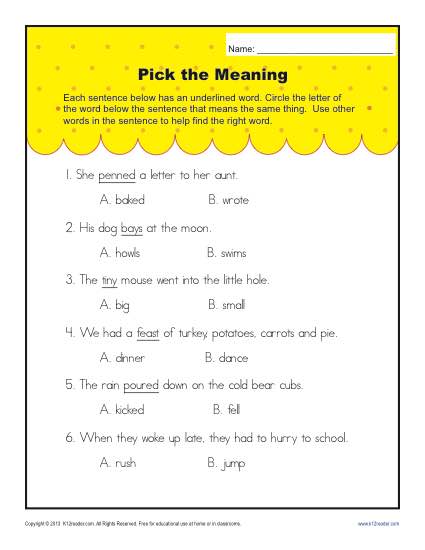 Context Clues Worksheets For 1st Grade