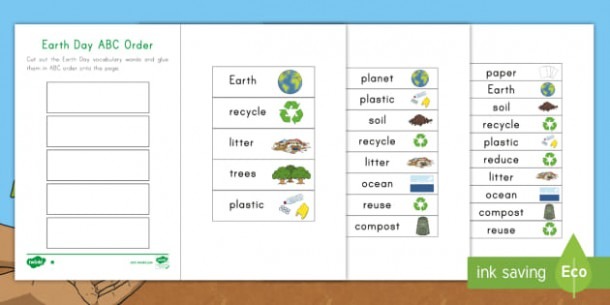 Earth Day Abc Order Differentiated Worksheets