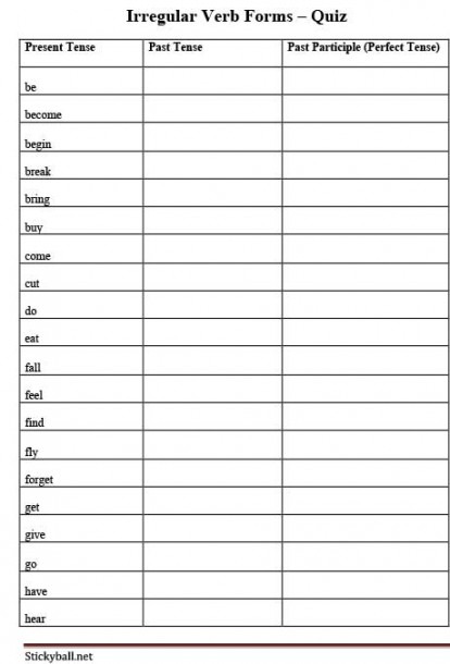 Esl Grammar Worksheets  Irregular Verb Forms Quiz