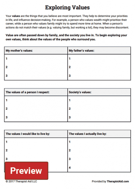Exploring Values  Worksheet