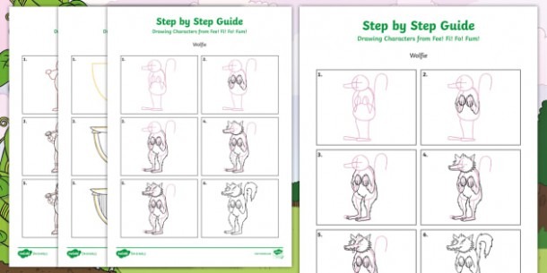 Fee  Fi  Fo  Fum  Step By Step Drawing Characters Worksheet