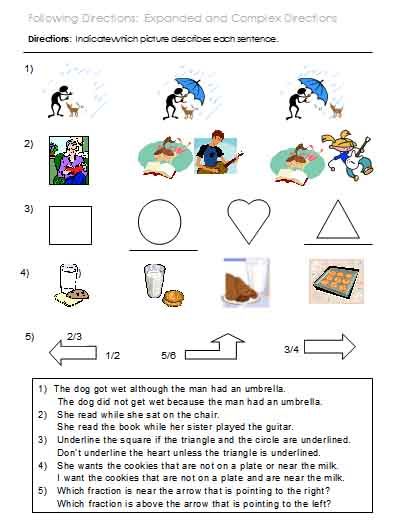 Following Directions     Worksheets  Activities  Goals  And More