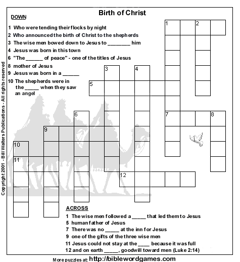 Free Bible Christian Family Crossword Puzzle  The Birth Of Christ