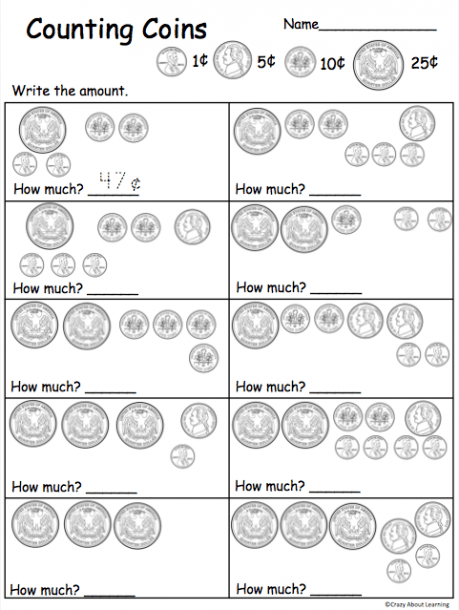 Free Counting Coins Pennies To Quarters Worksheet