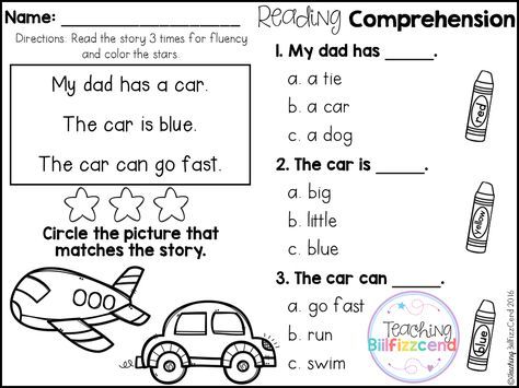 Free Kindergarten Reading Comprehension For Beginning Readers