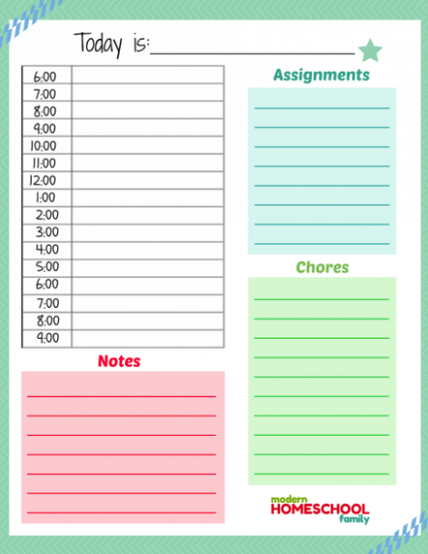 Free Printable Homeschool Planner Worksheet For Kids