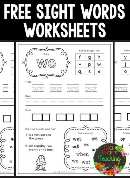 Free Sight Words Worksheets  Kindergarten