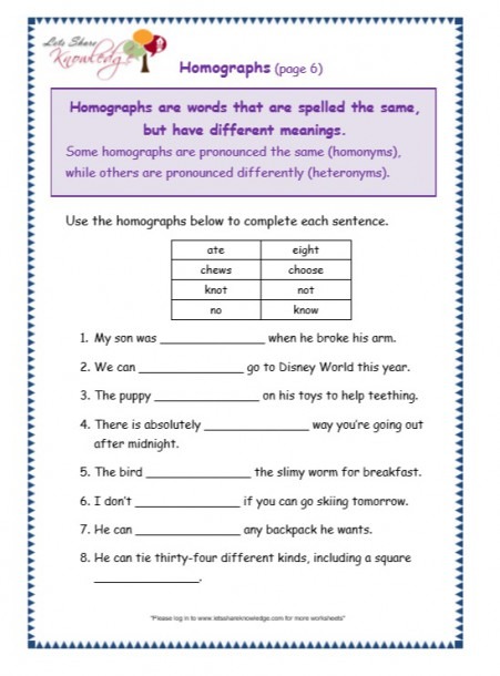 homographs worksheets grade 5