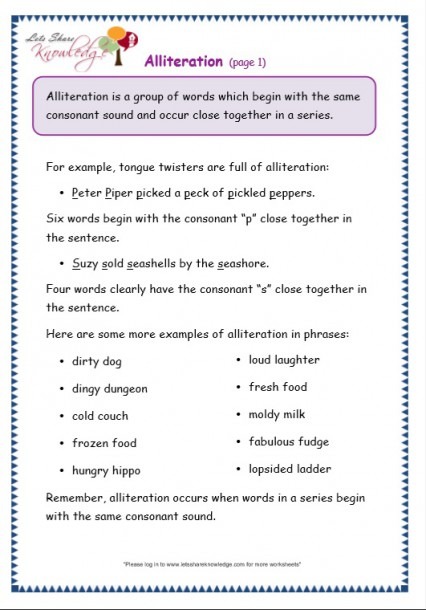 Grade 3 Grammar Topic 33  Alliteration Worksheets