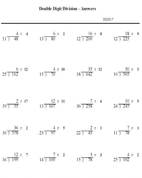 Grade 4 Long Division Worksheets Free No Remainders Short Without