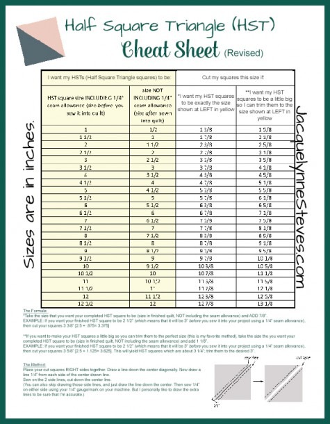 Half Square Triangle  Hst  Cheat Sheet And Tutorial