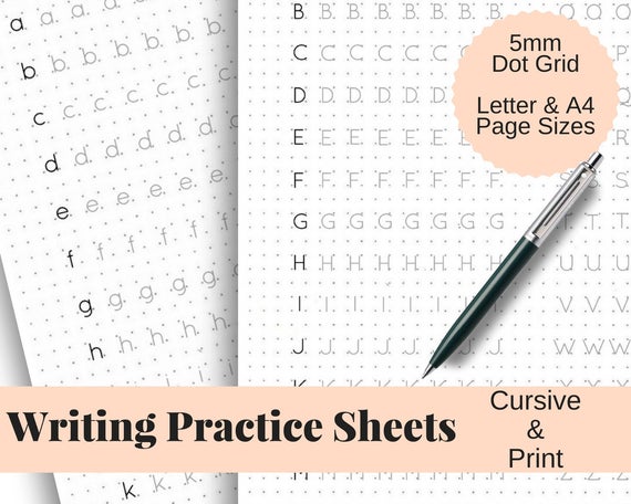 Handwriting Practice Sheets Cursive And Print 5mm Dot Grid
