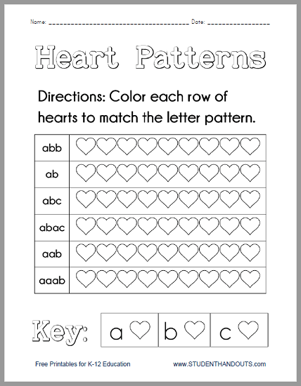 Heart Patterns Worksheet