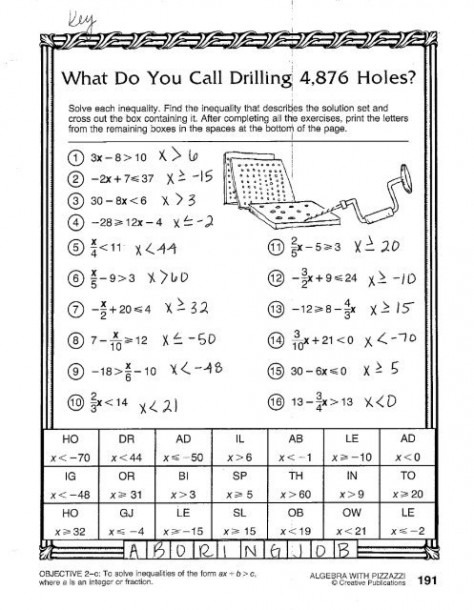 Inequalities  Pizzazz  Worksheet Answers
