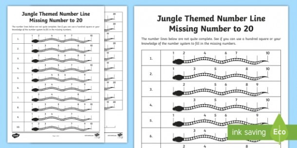 Jungle Themed Number Line Missing Number To 20 Worksheet   Worksheet