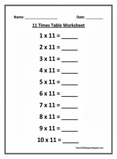 Kids Page  11 Times Multiplication Table Worksheet