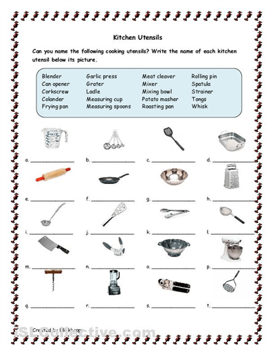 Kitchen Tools And Utensils For Classroom