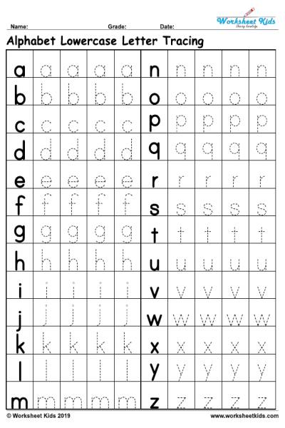 lowercase alphabet tracing worksheets