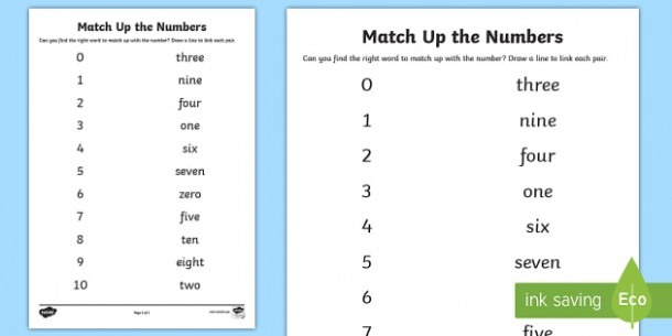 Matching Numbers Worksheet  Teacher Made