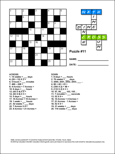 Math Cross Puzzle  Puzzle  11