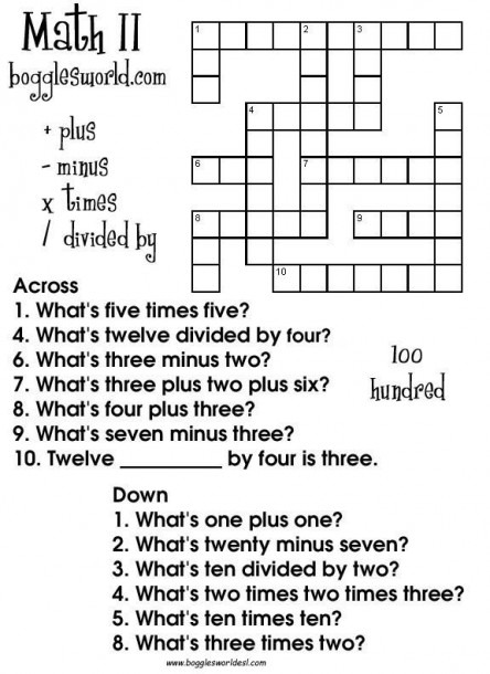 Math Crossword Puzzles Elementary