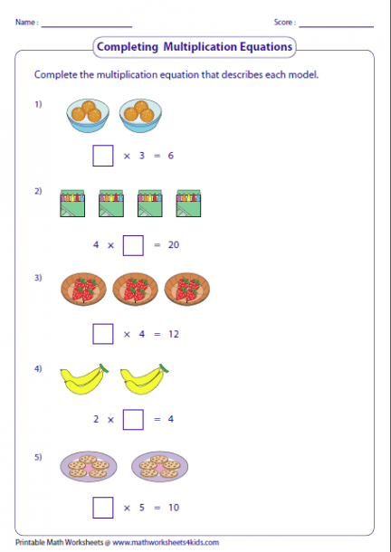 Multiplication Models Worksheets