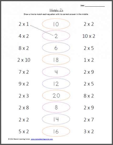 Multiply  2 S     Multiplication Facts Worksheet