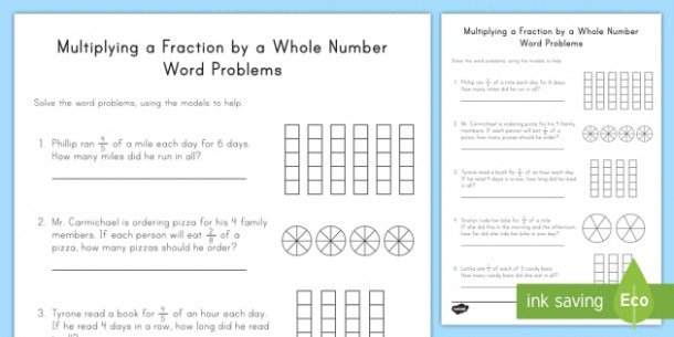 Multiplying Fractions By Whole Numbers  Word Problems With Models