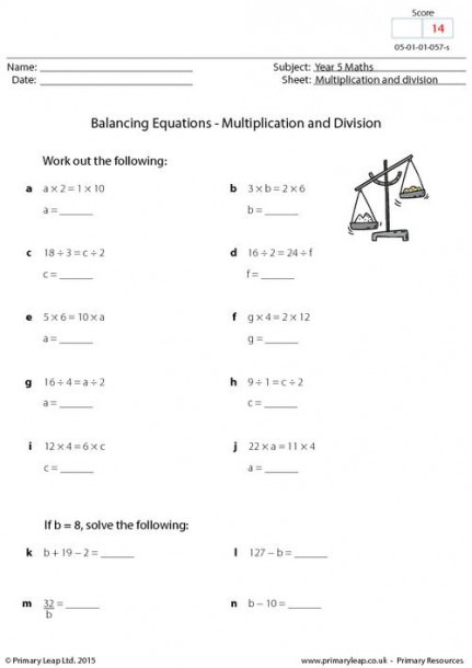 multiplication equations worksheet