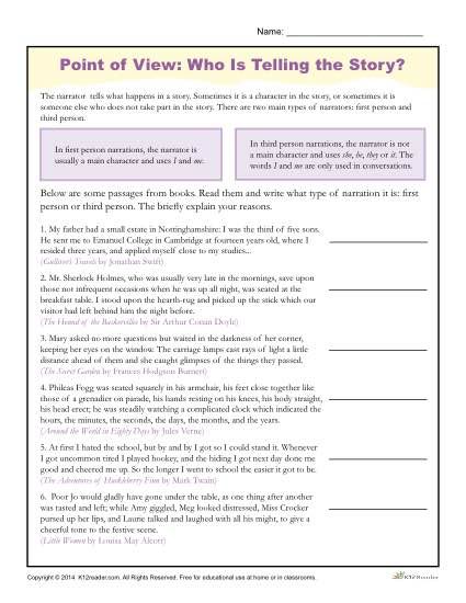 Point Of View Worksheets