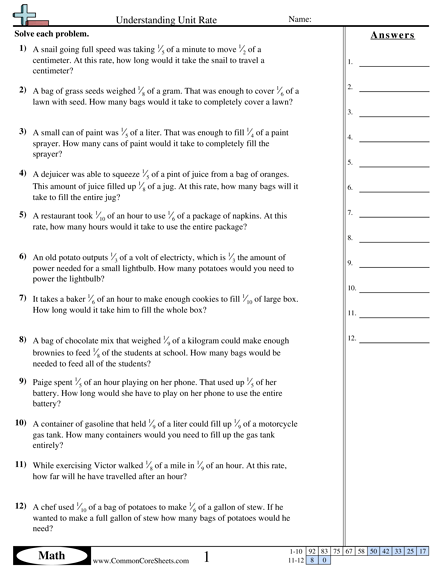 Ratios Worksheet 6th Grade Math Word Problems