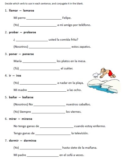 Reflexive Verbs Worksheets Spanish Free From Printablespanish Com