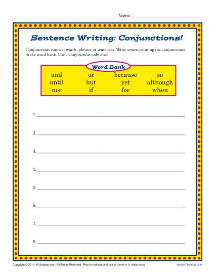 Sentence Writing  Comjunctions
