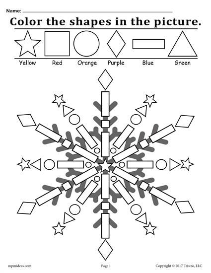Snowflake Shapes Worksheet   Coloring Page