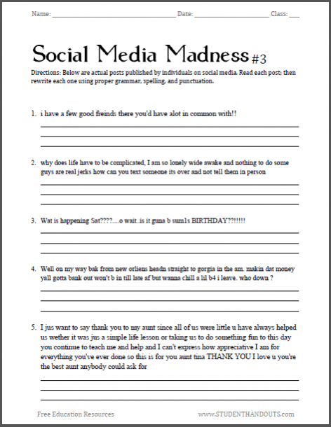 Social Media Madness Worksheet  3