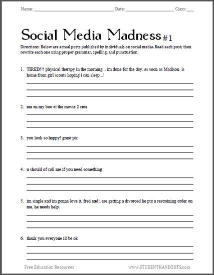 Social Media Madness Worksheets