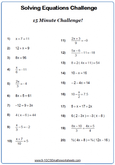 Solving Linear Equations Worksheet With Answers