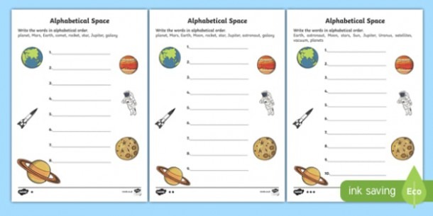 Space Alphabet Ordering Worksheet  Teacher Made