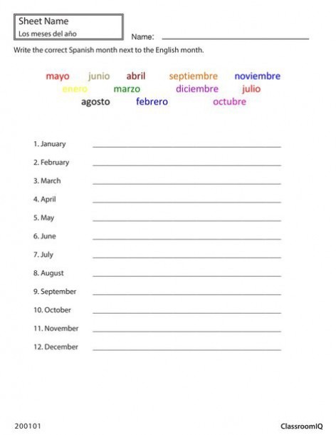 Spanish Months Worksheet From  Classroomiq