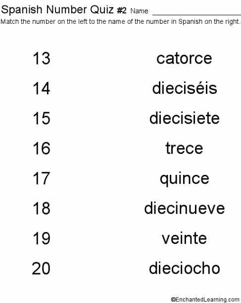 Spanish Numbers Quiz  2 Printout  Children S Dictionary