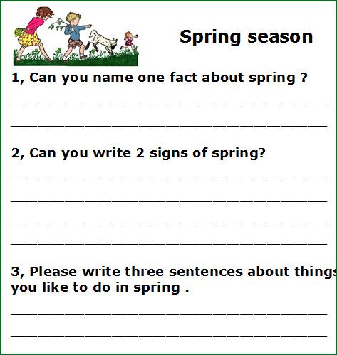 Spring Writing Worksheets For Kids  Elementary School Writing